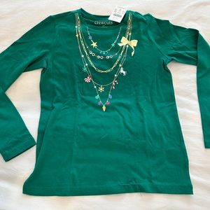 NWT J Crew Crewcuts girls long sleeve graphic tee in green, size M